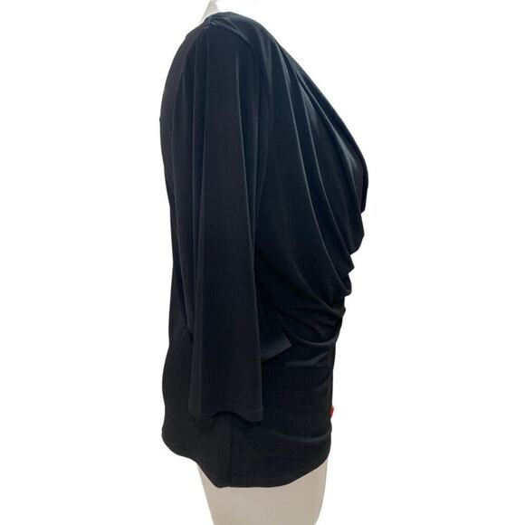 XL Cyrus Floral Red Black Drape Front Stretch Blouse NWT - Picture 3 of 6